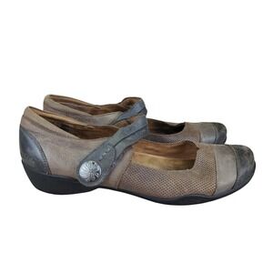 TAOS Bravo Mary Jane Shoes MJ Womens 11 EU 42 Leather Comfort Taupe Button Strap